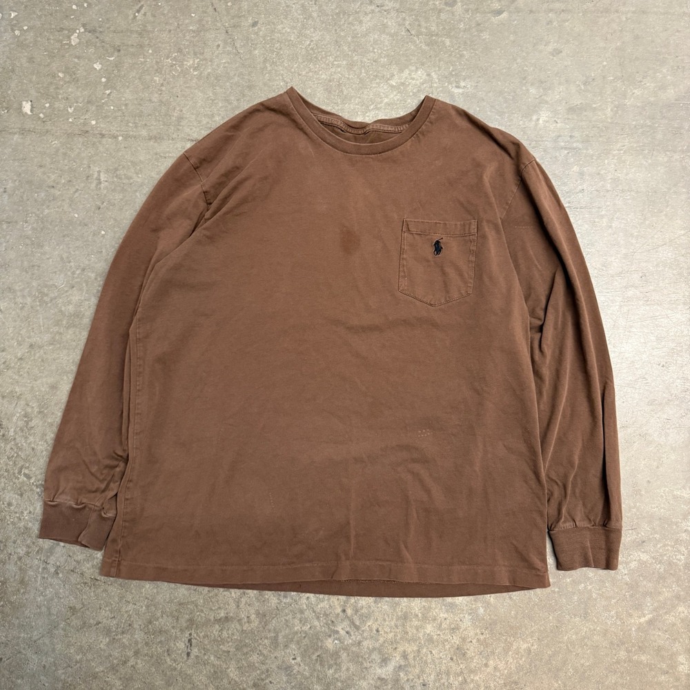 Polo Ralph Lauren Mens Long Sleeve Pocket T-Shirt Brown Cotton Pony Logo S